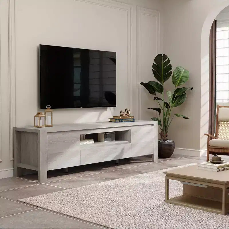 Meuble TV avec portes et placard, meuble TV de style ferme, meuble TV pour téléviseurs jusqu'à 60 pouces, console TV pour salon, chambre à coucher