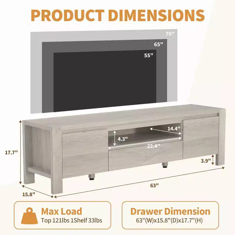 Meuble TV avec portes et placard, meuble TV de style ferme, meuble TV pour téléviseurs jusqu'à 60 pouces, console TV pour salon, chambre à coucher