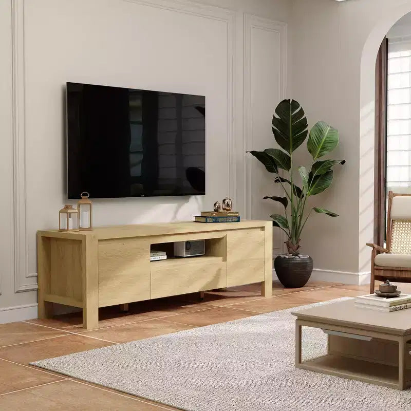Meuble TV avec portes et placard, meuble TV de style ferme, meuble TV pour téléviseurs jusqu'à 60 pouces, console TV pour salon, chambre à coucher