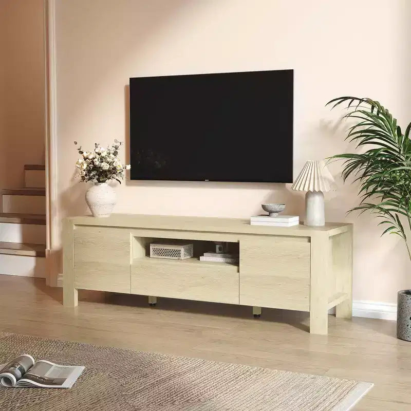 Meuble TV avec portes et placard, meuble TV de style ferme, meuble TV pour téléviseurs jusqu'à 60 pouces, console TV pour salon, chambre à coucher