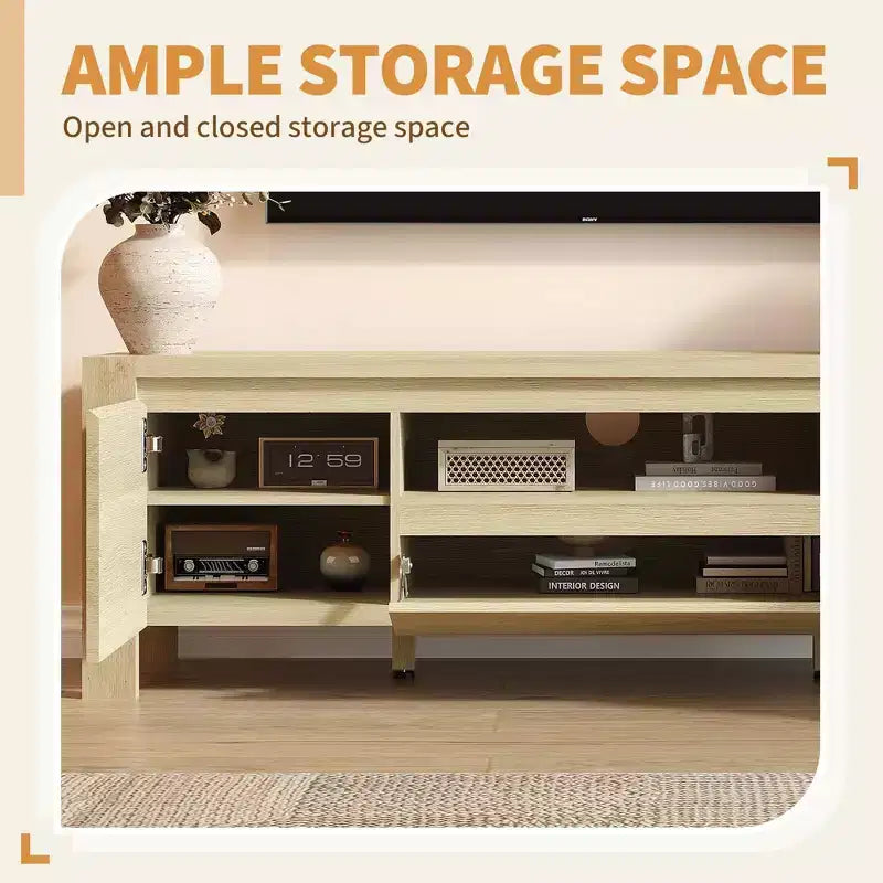 Meuble TV avec portes et placard, meuble TV de style ferme, meuble TV pour téléviseurs jusqu'à 60 pouces, console TV pour salon, chambre à coucher
