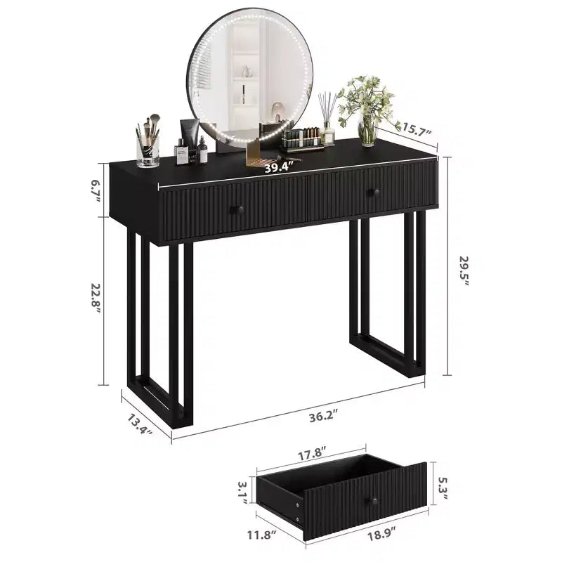 Coiffeuse Acekool avec miroir et lumières LED, éclairage 3 couleurs, grand espace de rangement, table de maquillage moderne et minimaliste, assemblage facile