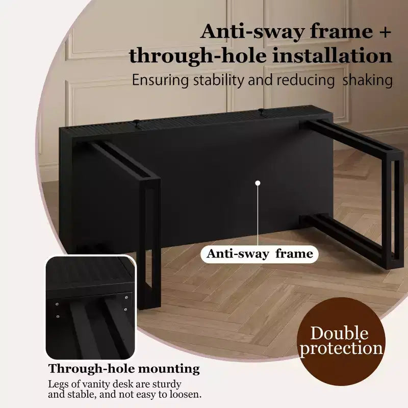Coiffeuse Acekool avec miroir et lumières LED, éclairage 3 couleurs, grand espace de rangement, table de maquillage moderne et minimaliste, assemblage facile