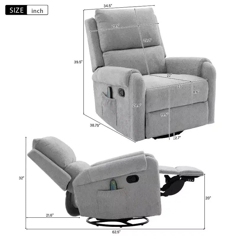 Fauteuil inclinable de massage rembourré en chenille pivotant et basculant Elmsford Modern de Christopher Knight Home