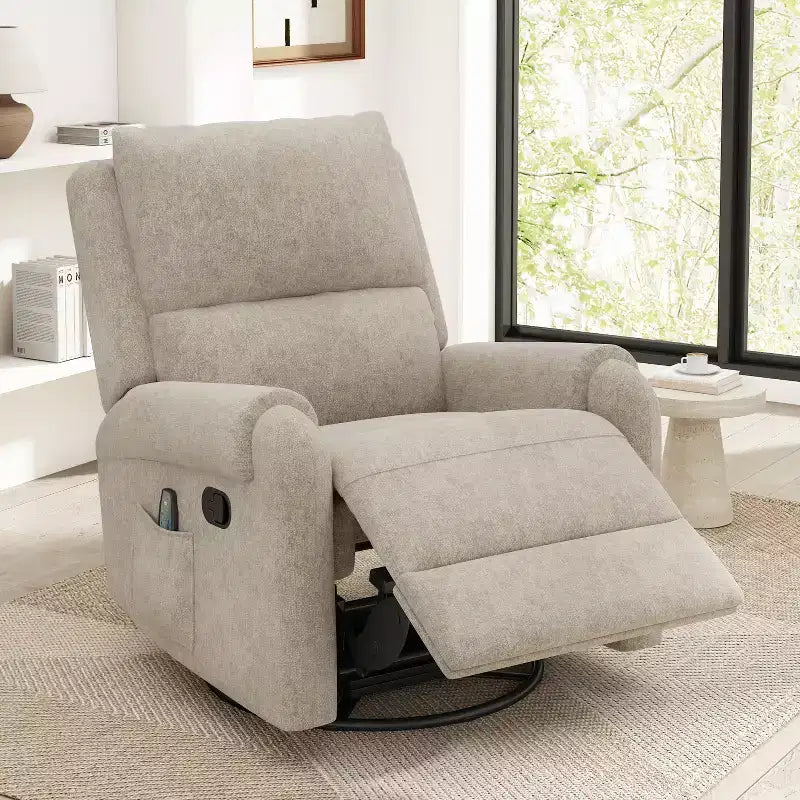 Fauteuil inclinable de massage rembourré en chenille pivotant et basculant Elmsford Modern de Christopher Knight Home