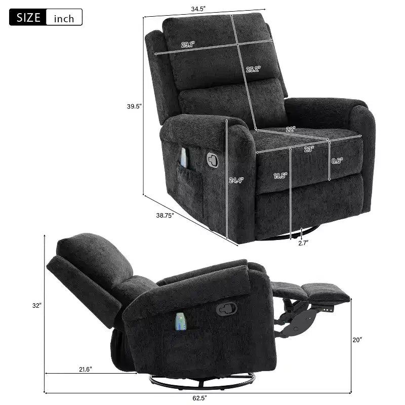 Fauteuil inclinable de massage rembourré en chenille pivotant et basculant Elmsford Modern de Christopher Knight Home
