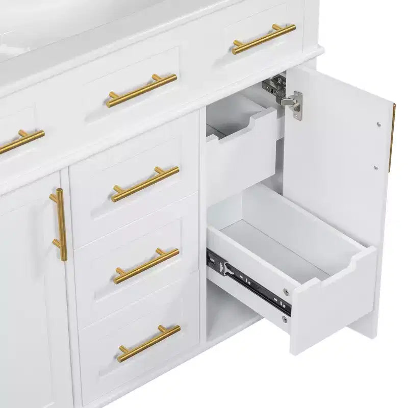 Meuble-lavabo de salle de bain blanc de 36 po avec tiroirs, armoire de rangement de salle de bain avec porte à fermeture douce et étagère réglable