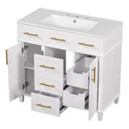 Meuble-lavabo de salle de bain blanc de 36 po avec tiroirs, armoire de rangement de salle de bain avec porte à fermeture douce et étagère réglable