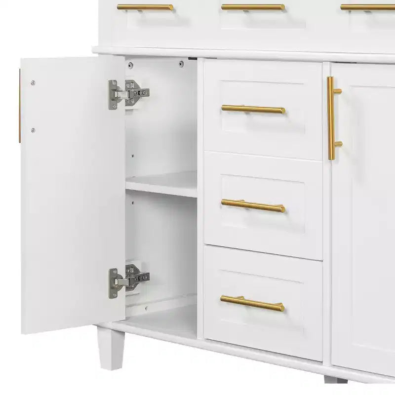 Meuble-lavabo de salle de bain blanc de 36 po avec tiroirs, armoire de rangement de salle de bain avec porte à fermeture douce et étagère réglable