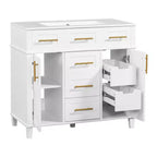 Meuble-lavabo de salle de bain blanc de 36 po avec tiroirs, armoire de rangement de salle de bain avec porte à fermeture douce et étagère réglable
