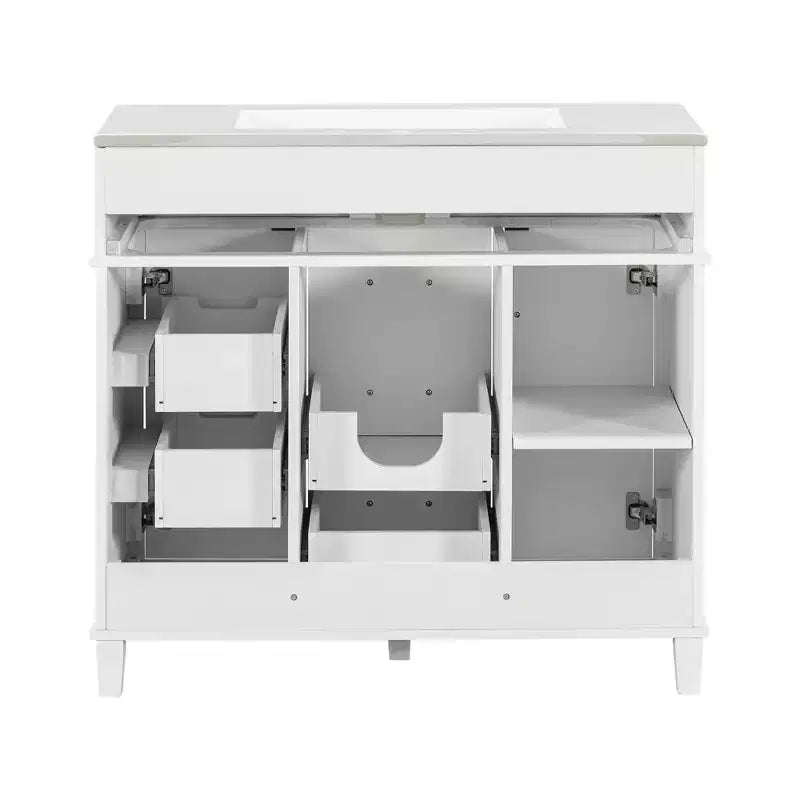 Meuble-lavabo de salle de bain blanc de 36 po avec tiroirs, armoire de rangement de salle de bain avec porte à fermeture douce et étagère réglable