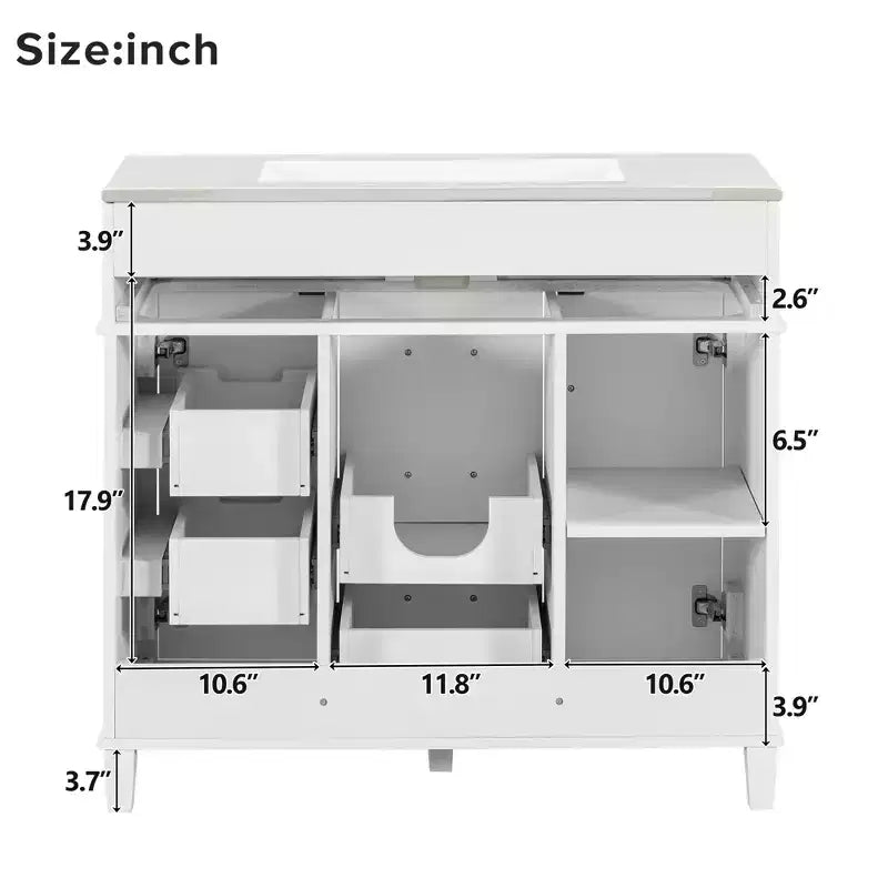 Meuble-lavabo de salle de bain blanc de 36 po avec tiroirs, armoire de rangement de salle de bain avec porte à fermeture douce et étagère réglable