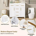Meuble-lavabo de salle de bain blanc de 36 po avec tiroirs, armoire de rangement de salle de bain avec porte à fermeture douce et étagère réglable