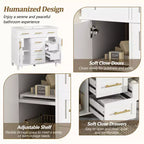 Meuble-lavabo de salle de bain blanc de 36 po avec tiroirs, armoire de rangement de salle de bain avec porte à fermeture douce et étagère réglable