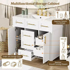Meuble-lavabo de salle de bain blanc de 36 po avec tiroirs, armoire de rangement de salle de bain avec porte à fermeture douce et étagère réglable