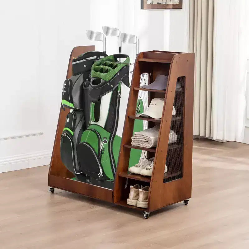 Organisateur de sac de golf pour garage, support de rangement pour clubs de golf en bois de qualité supérieure pouvant accueillir 2 sacs de golf, organisateur de coffre de golf pour garage, abri de club, sous-sol