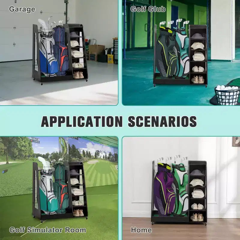 Organisateur de sac de golf pour garage, support de rangement pour clubs de golf en bois de qualité supérieure pouvant accueillir 2 sacs de golf, organisateur de coffre de golf pour garage, abri de club, sous-sol