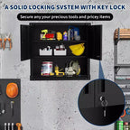 Armoire murale en acier avec serrure - Organiseur de rangement mural robuste pour garage avec étagères, armoire suspendue en métal