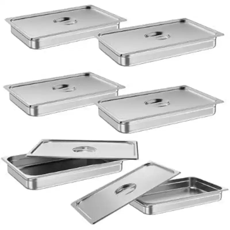 COZONY Bac Gastro Inox Isotherme, Lot de 6 Bacs 90 Litres Profondeur 6,5 cm avec Couvercle pour Restaurant Cantine Buffet
