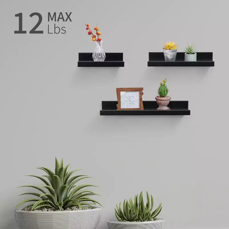 18.11 Black Floating Shelf C invisible-bracket wood wall mount, perfect bathroom/bedroom/kitchen dcor or book/plant display, easy install.