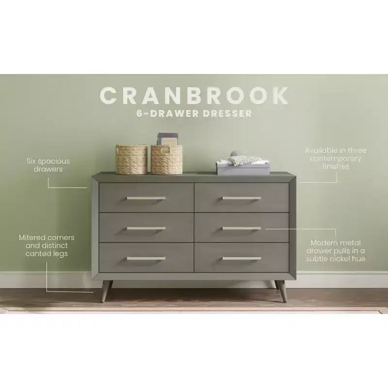 Commode double 6 tiroirs Child Craft Cranbrook pour chambre de bébé ou d'enfant, kit anti-basculement inclus pour éviter le basculement, finition non toxique, sans danger pour les bébés