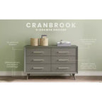 Commode double 6 tiroirs Child Craft Cranbrook pour chambre de bébé ou d'enfant, kit anti-basculement inclus pour éviter le basculement, finition non toxique, sans danger pour les bébés