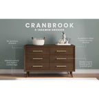 Commode double 6 tiroirs Child Craft Cranbrook pour chambre de bébé ou d'enfant, kit anti-basculement inclus pour éviter le basculement, finition non toxique, sans danger pour les bébés