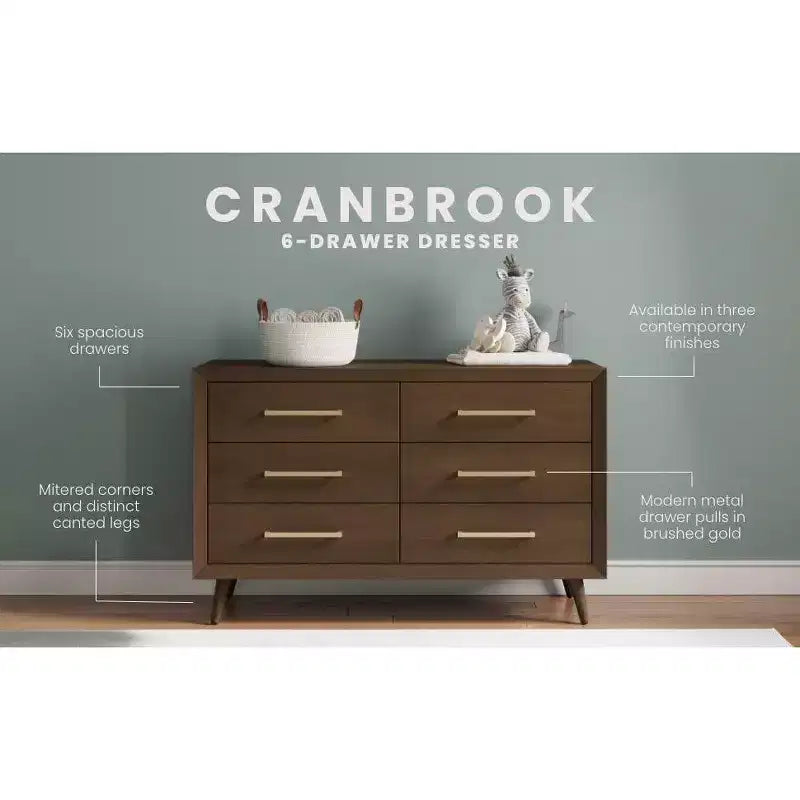 Commode double 6 tiroirs Child Craft Cranbrook pour chambre de bébé ou d'enfant, kit anti-basculement inclus pour éviter le basculement, finition non toxique, sans danger pour les bébés