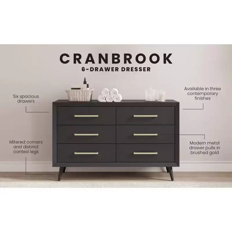 Commode double 6 tiroirs Child Craft Cranbrook pour chambre de bébé ou d'enfant, kit anti-basculement inclus pour éviter le basculement, finition non toxique, sans danger pour les bébés