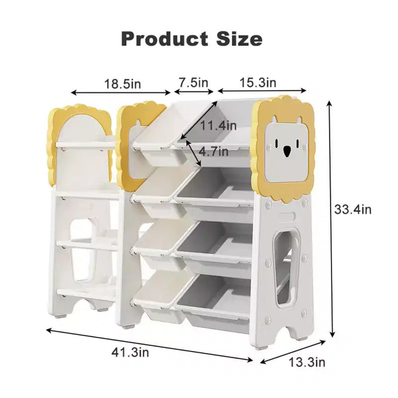 Bibliothèque pour enfants et rangement de jouets, organiseurs de jouets à 4 niveaux avec 8 bacs de rangement amovibles, organisateur de rangement de jouets pour enfants pour salle d'étude, chambre à coucher, chambre d'enfant