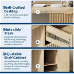 Bureau de direction cannelé de 60 po avec tiroirs, bureau d'ordinateur moderne pour la maison avec armoire de rangement, poste de travail en bois pour le travail, l'étude, l'écriture, chêne