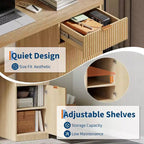 Bureau de direction cannelé de 60 po avec tiroirs, bureau d'ordinateur moderne pour la maison avec armoire de rangement, poste de travail en bois pour le travail, l'étude, l'écriture, chêne