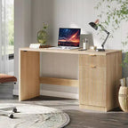 Bureau de direction cannelé de 60 po avec tiroirs, bureau d'ordinateur moderne pour la maison avec armoire de rangement, poste de travail en bois pour le travail, l'étude, l'écriture, chêne