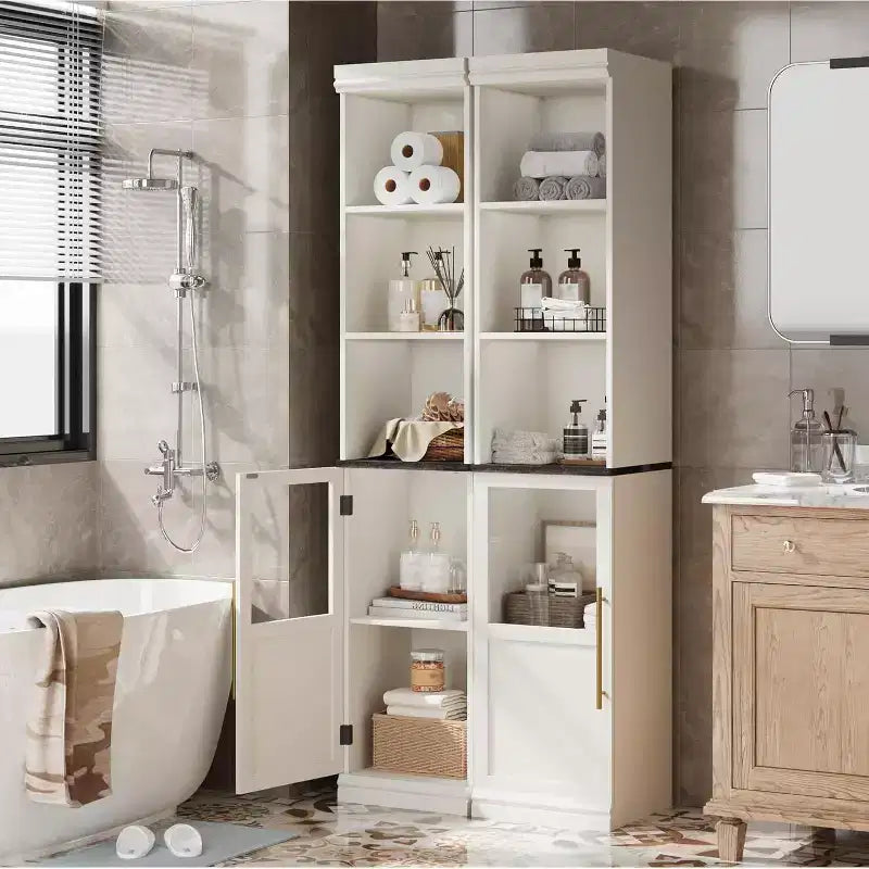 Meuble de rangement de salle de bain haut et étroit de 177,8 cm avec porte et étagères ouvertes, meuble de rangement étroit autoportant pour petits espaces, cuisine, salon