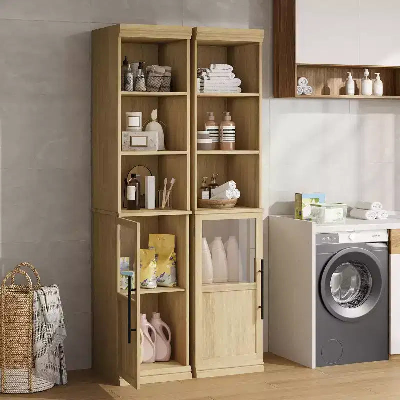 Meuble de rangement de salle de bain haut et étroit de 177,8 cm avec porte et étagères ouvertes, meuble de rangement étroit autoportant pour petits espaces, cuisine, salon