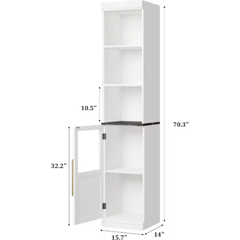 Meuble de rangement de salle de bain haut et étroit de 177,8 cm avec porte et étagères ouvertes, meuble de rangement étroit autoportant pour petits espaces, cuisine, salon