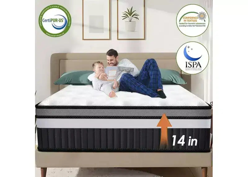 14 Inch King Mattress, Gel Memory Foam Hybrid Mattress in a Box, Pocket Spring Support with Motion Isolation & Pressure Relief,Medium Firm,CertiPUR-US
