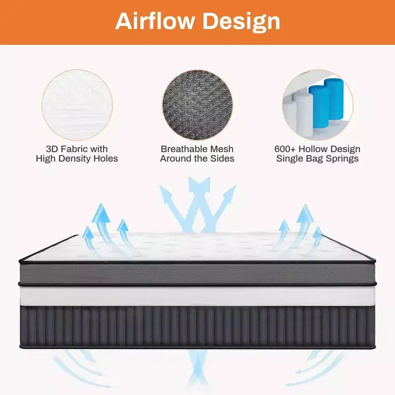 Matelas King de 14 pouces, matelas hybride en mousse à mémoire de forme et gel dans une boîte, soutien à ressorts ensachés avec isolation des mouvements et soulagement de la pression, fermeté moyenne, CertiPUR-US