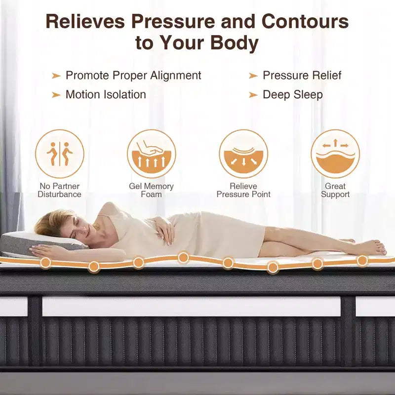 Matelas King de 14 pouces, matelas hybride en mousse à mémoire de forme et gel dans une boîte, soutien à ressorts ensachés avec isolation des mouvements et soulagement de la pression, fermeté moyenne, CertiPUR-US