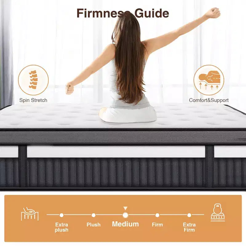 Matelas King de 14 pouces, matelas hybride en mousse à mémoire de forme et gel dans une boîte, soutien à ressorts ensachés avec isolation des mouvements et soulagement de la pression, fermeté moyenne, CertiPUR-US