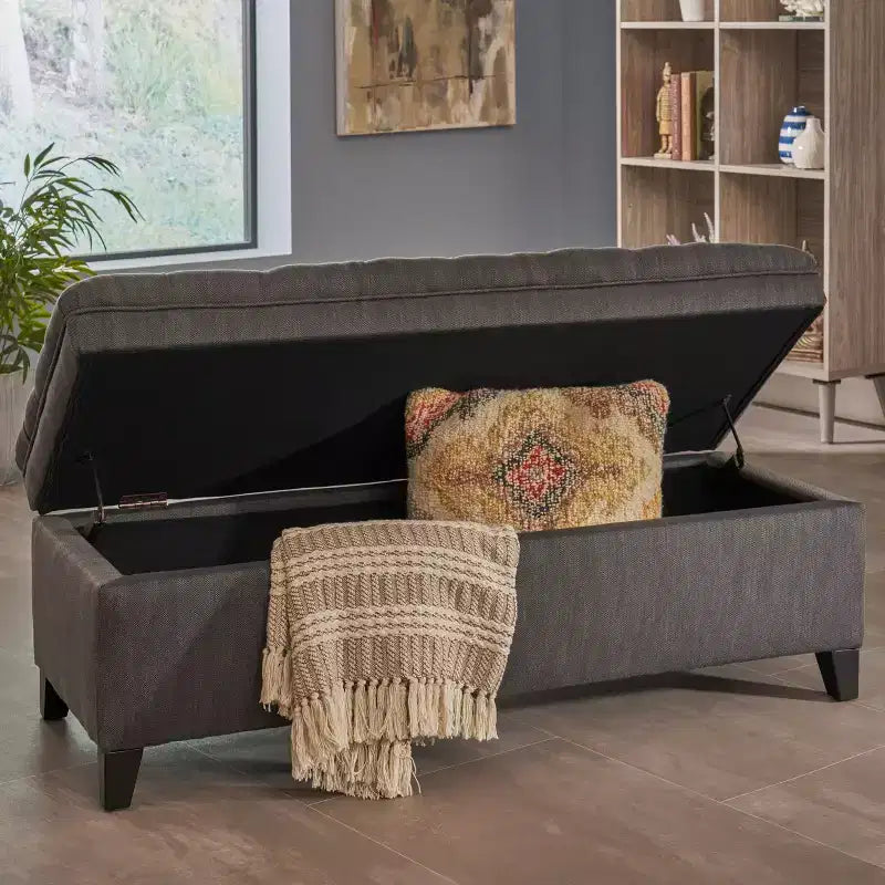 TUYOHW Banc de rangement moderne avec grande capacité de rangement, pouf de rangement avec siège rembourré, repose-pieds ottoman pour salon
