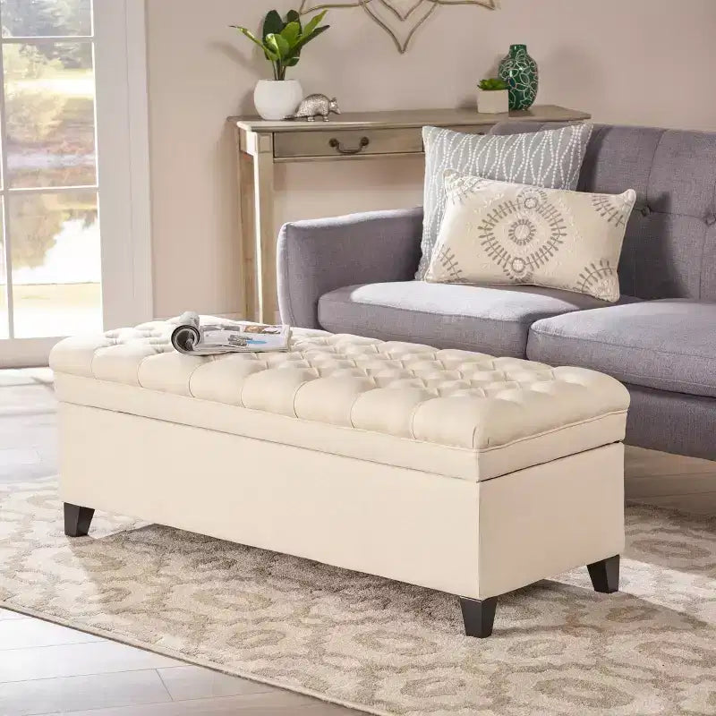 TUYOHW Banc de rangement moderne avec grande capacité de rangement, pouf de rangement avec siège rembourré, repose-pieds ottoman pour salon