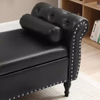 Banc de rangement en velours TUYOHW avec capitonnage à boutons et décorations cloutées, pouf de rangement avec pieds en bois et 1 oreiller, banc de rangement de bout de lit