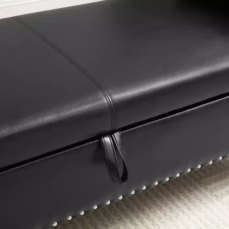 Banc de rangement en velours TUYOHW avec capitonnage à boutons et décorations cloutées, pouf de rangement avec pieds en bois et 1 oreiller, banc de rangement de bout de lit