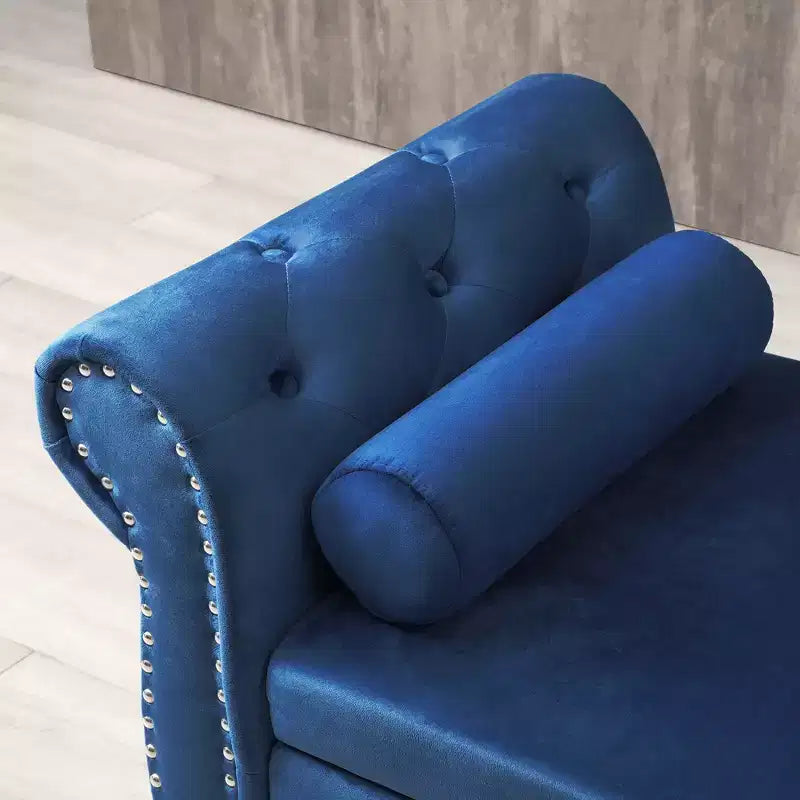 Banc de rangement en velours TUYOHW avec capitonnage à boutons et décorations cloutées, pouf de rangement avec pieds en bois et 1 oreiller, banc de rangement de bout de lit
