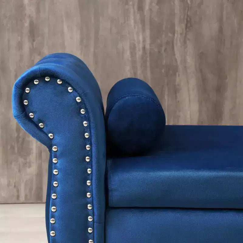 Banc de rangement en velours TUYOHW avec capitonnage à boutons et décorations cloutées, pouf de rangement avec pieds en bois et 1 oreiller, banc de rangement de bout de lit