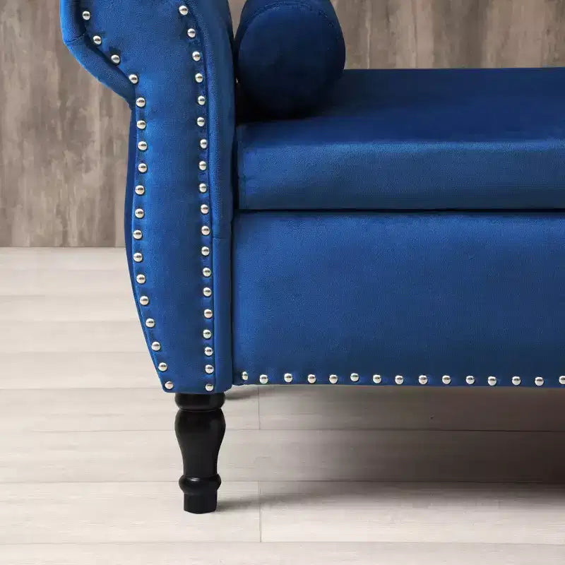 Banc de rangement en velours TUYOHW avec capitonnage à boutons et décorations cloutées, pouf de rangement avec pieds en bois et 1 oreiller, banc de rangement de bout de lit