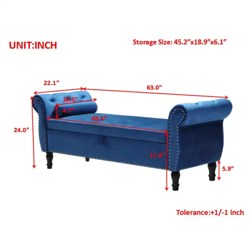Banc de rangement en velours TUYOHW avec capitonnage à boutons et décorations cloutées, pouf de rangement avec pieds en bois et 1 oreiller, banc de rangement de bout de lit