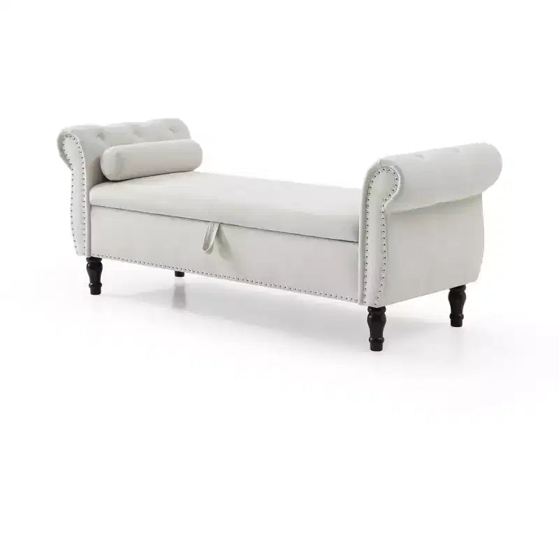 Banc de rangement en velours TUYOHW avec capitonnage à boutons et décorations cloutées, pouf de rangement avec pieds en bois et 1 oreiller, banc de rangement de bout de lit