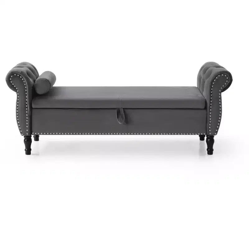 Banc de rangement en velours TUYOHW avec capitonnage à boutons et décorations cloutées, pouf de rangement avec pieds en bois et 1 oreiller, banc de rangement de bout de lit